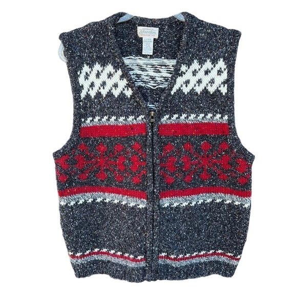 VTG St John’s Bay Fair Isle Snowflake Sweater Vest Red Gray Wool Blend XL Taiwan - Picture 1 of 12